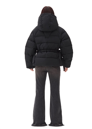 Tech seersucker oversized puffer jakke Sort F9496 Ganni